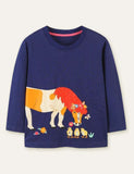 Camiseta de manga comprida com estampa de cavalo flor