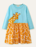 Vestido de manga comprida com aplique de girafa