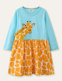 Giraffe Applikatioun Long Sleeve Kleed