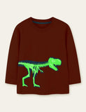 Camiseta de manga comprida com estampa de dinossauro brilhante