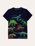 Camiseta de manga curta de dinossauro brilhante