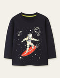 Glowing Space Astronaut Printed Long Sleeve T-shirt - Bebehanna