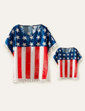 Bijpassend familie-T-shirt met strepen op Independence Day