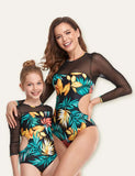 Leaves Printed Mesh Family Matching Swimsuit - Bebehanna