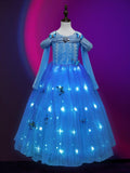 Light Up Cinderella Princess Long-Sleeve Dress Up Costume for Girls Halloween - UPORPOR