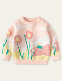 Macaron Color Series Flowers Printed Sweater