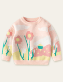 Macaron Color Series Flowers Printed Sweater - Bebehanna