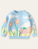 Macaron Color Series Flowers Printed Sweater - Bebehanna