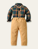 Plaid Shirt Overalls Gentleman Party Set - Bebehanna