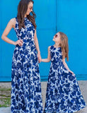 Porcelain Printed Long High Waist Family Matching Dress