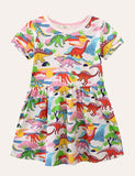 Regenboog dinosaurus print jurk