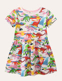 Robe à imprimé dinosaure arc-en-ciel