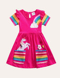 Cluiche Rainbow Unicorn Appliqué gúna