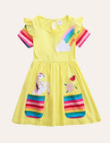 Rainbow Unicorn Appliqué Dress - Bebehanna