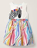 Vestido com aplique de zebra arco-íris