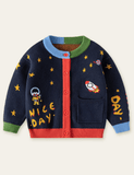 Pullover-Cardigan mit Raketenplaneten-Stickerei