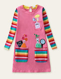 Wëssenschaftler Brodert Rainbow Appliqué Long Sleeve Kleed