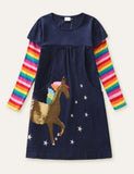 Sequined Unicorn Applique Star Brodert Rainbow Kleed