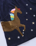 Sequined Unicorn Appliqué Star Embroidered Rainbow Dress - Bebehanna