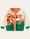 Shaped Tiger Pattern Sweater Cardigan - Bebehanna
