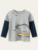 Skateboard Dinosaur Printed Long Sleeve T-shirt - Bebehanna