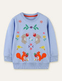 Squirrel Rabbit Appliqué Brodert Sweatshirt