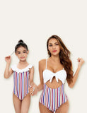 Gestreift gedréckt Famill passende Swimsuit