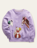 Dräi Päerd Applikatioun Brodert Sweatshirt