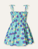 Toddler Girl Floral Fruit Full Printed High Waist Spaghetti Strap Dress - Bebehanna