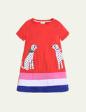 Turtle Appliqué Short-Sleeved Striped Dress - Bebehanna