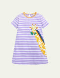 Turtle Appliqué Short-Sleeved Striped Dress - Bebehanna