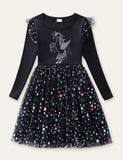 Unicorn and Star Mesh Long Sleeve Party Dress