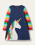 Langarmkleid mit Einhorn-Applikation