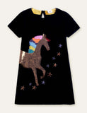 Unicorn Appliqué Star Embroidered Dress - Bebehanna